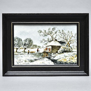 Фарфоровый Пласт - Картина - Панно «Сельский пейзаж. Мельница», Royal Delft Голландия 50 гг.