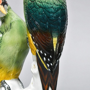 Большая Фарфоровая Статуэтка «Пара птиц - Зелёный Дятел», Карл Энс / Karl Ens, Германия.