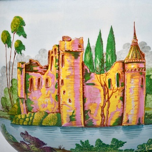 Большое Фарфоровое Кашпо - Ваза с ручками «Руины у озера», Giulia Mangani Италия.