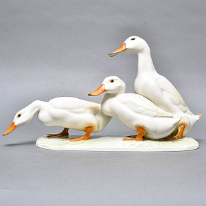 Большая Коллекционная Фарфоровая статуэтка «Три белые утки», Hutschenreuther Германия.