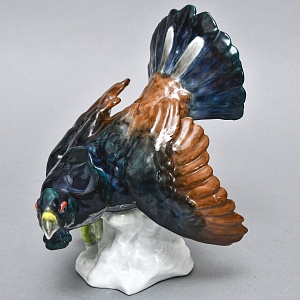 Антикварная Коллекционная Фарфоровая статуэтка «Птица - ГЛУХАРЬ», Hochst Германия начало ХХ века.