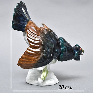 Антикварная Коллекционная Фарфоровая статуэтка «Птица - ГЛУХАРЬ», Hochst Германия начало ХХ века.