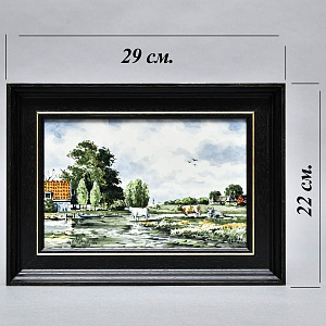 Фарфоровый Пласт - Картина - Панно «Сельский пейзаж. Заливной Луг», Royal Delft Голландия 50 гг.