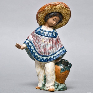 Коллекционная Фарфоровая статуэтка «Мексиканский мальчик в сомбреро», Lladro серия Грес, Испания.