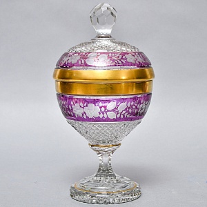 Винтажная Хрустальная Ваза с крышкой - Конфетница - Доза, Egermann, Богемия, Чехия 50-е гг. 