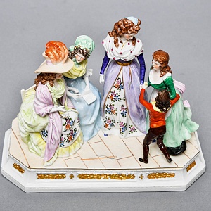 Антикварная Статуэтка «Неожиданное Угощение», Фарфор, Dressel & Kister Passau Германия, 1907 - 1922 гг. 