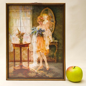 Винтажная Картина - Иллюстрация - Панно «Утро с цветами», Франция. 