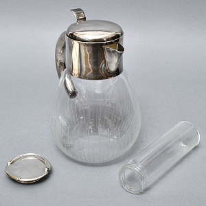Винтажный Стеклянный Графин - Кувшин на 3.3 литра с Колбой для льда, Silverplated Германия.