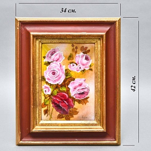 Авторская Эмаль - Картина - Натюрморт «Розовый Букет», Металл, Эмаль Германия -1983 год.