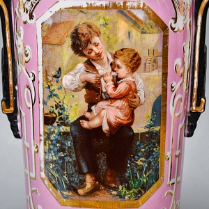 Редкость! Антикварные Парные Фарфоровые Вазы «Мгновения детства», Франция, конец XIX века. 