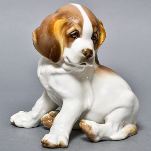 Коллекционная Фарфоровая статуэтка «Собака. Щенок Сенбернара», Nymphenburg Германия, 50-е гг.