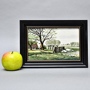 Фарфоровый Пласт - Картина - Панно «Сельский пейзаж. Пастбище», Royal Delft Голландия 50 гг. 