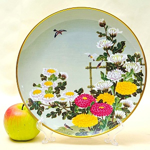 Коллекционная Тарелка - Блюдо «Ноябрь» - «Щеглы и Астры» Фарфор, Franklin Mint Япония, 1979 год.