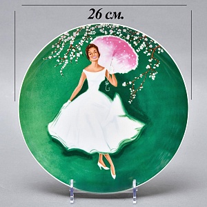 Коллекционная Фарфоровая тарелка серия Persil «Леди с розовым зонтиком», Hutschenreuther Германия.