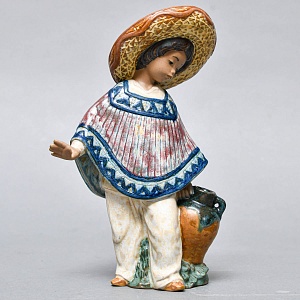 Коллекционная Фарфоровая статуэтка «Мексиканский мальчик в сомбреро», Lladro серия Грес, Испания.