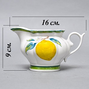 Авторский Чайный сервиз на 4 персоны «Лимоны», фарфор, ручная роспись, Гжель Россия -2000 г..