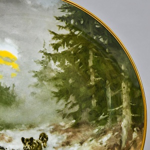 Коллекционная Фарфоровая Тарелка - Блюдо «Дикая Природа. Семья кабанов зимой»  KAISER Германия.