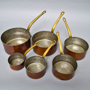 Винтажный Набор - 6-ть Ковшиков - Сотейников разных размеров, Медь, Франция, 70 -е годы ХХ века! 