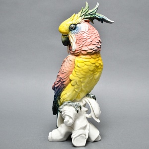 Большая Фарфоровая Статуэтка «Птица. Желто - Розовый Какаду» Н -36 см., Karl Ens Германия, 50-е годы.