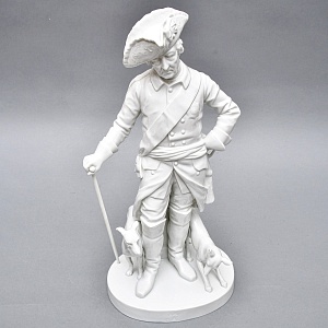 Антикварная Фарфоровая статуэтка «Старый Фриц. Король Пруссии Фридрих II с собаками»,  Volkstedt Германия.