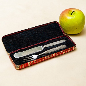 Редкость! Пионерский Сервировочный Набор для Завтрака «Нож и Вилка», металл нержавейка, МИНПРОМ СССР - 1956 год