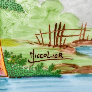 Большое Фарфоровое Кашпо - Ваза с ручками «Руины у озера», Giulia Mangani Италия.