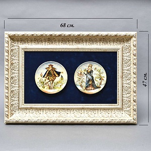 Картина - Панно из Двух Антикварных Тарелок «Кавалер и Дама», Фаянс Бельгия начало ХХ века.