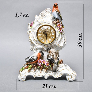 Каминные Кварцевые Часы «Певчие Птицы», фарфор Unterweissbach, Германия 80-е годы ХХ века.