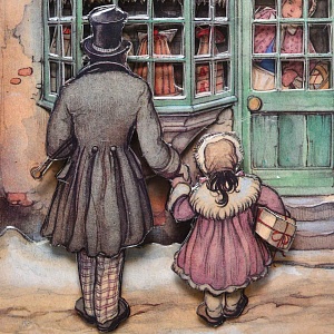 Объемная Картина - Панно в технике 3D декупаж «У витрины магазина», 70-е годы ХХ века.