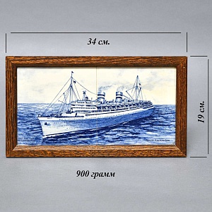 Фарфоровое Панно - Картина «Корабль Nieuw Amsterdam», De Leidsche Fles, Голландия середина ХХ века.