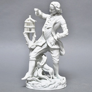 Антикварная Фарфоровая статуэтка «Птицелов с собакой», Fraureuth Германия, 1919 - 1926 годы. 