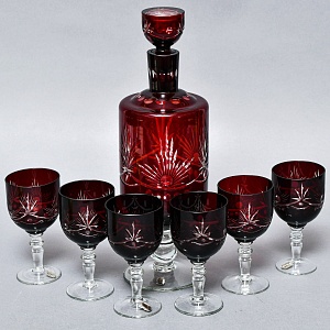 Набор Графин и Рюмки «Рубиновый Хрусталь», Tirgu-Mures Германия, 50 -е годы ХХ века.