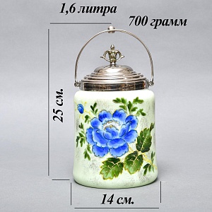 Бисквитница - Сахарница - Баночка с крышкой «Синий Цветок», Стекло Англия 50-е годы ХХ века. 