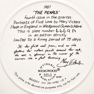 Коллекционная Фарфоровая тарелка «Девушка в жемчужном ожерелье», Wedgwood Англия - 1987 год. 