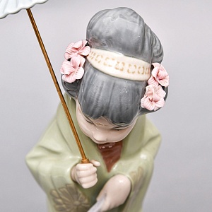 Коллекционная Фарфоровая статуэтка «Гейша с зонтом» Н - 30 см. Lladro, Испания - 1978 год.