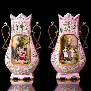 Антикварные Парные Фарфоровые Вазы «Счастливое детство», Франция, конец XIX - начало ХХ века. 