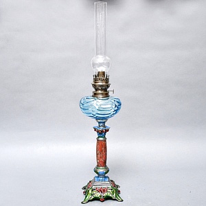 Старинная Керосиновая Лампа «Цветущий Аквамарин», Kosmos - Brenner, Франция начало ХХ века.