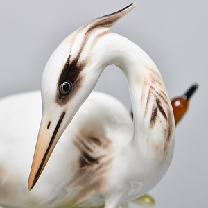 Коллекционная Фарфоровая статуэтка «Птица. Цапля в камышах», Kaiser Германия, 1979 - 1990 годы.