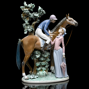 Редкость! Большая Фарфоровая статуэтка «Жокей и девушка», Lladro Испания, 1974 - 1979 годы.