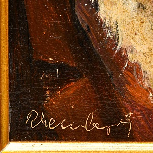 Картина - Портрет - Миниатюра «Старик с трубкой», Доска, Масло, Германия -1965 год.