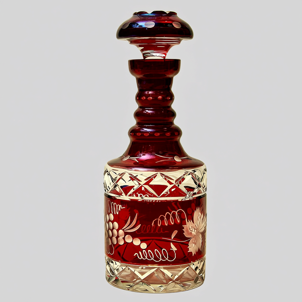 Графин и Четыре Стакана «Виноград» из Цветного Хрусталя DOROTHEENHUTTE Западная Германия 60гг.