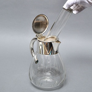 Винтажный Стеклянный Кувшин - Графин на 3 литра с Колбой для льда, Silverplated Германия. 