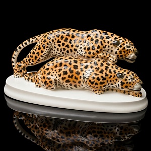 Редкость! Большая Фарфоровая Статуэтка «Два Ягуара На Охоте», Schwarzburger, Германия -1925 год.