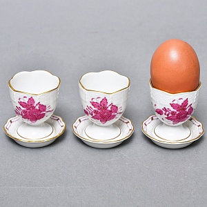 Набор для завтрака - три Пашотницы и Солонка «APPONYI PURPUR», Фарфор HEREND Венгрия. 