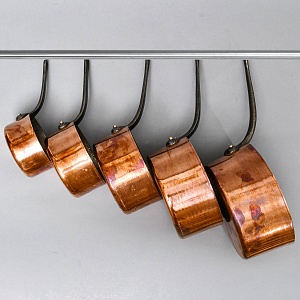 Винтажный Набор из 5-ти Медных Ковшиков разных размеров Франция, середина ХХ века.