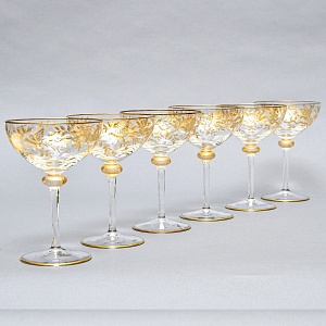 Хрустальные Фужеры для Шампанского - Креманки серия «Золотой Фазан», JOSEPHINENHUTTE, Германия -50 гг. 