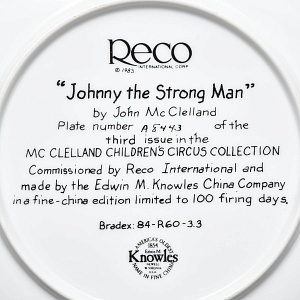 Коллекционная Фарфоровая Тарелка «Джонни - Маленький силач», RECO США -1983 год.