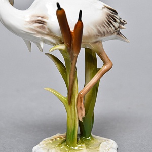 Коллекционная Фарфоровая статуэтка «Птица. Цапля в камышах», Kaiser Германия, 1979 - 1990 годы.