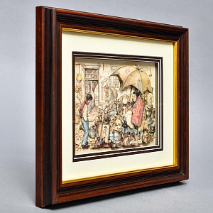 Объемная Картина - Панно в технике 3D декупаж «Лавка старьевщика», 70-е годы ХХ века.