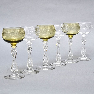 Антикварный Набор бокалов для Вина 6 шт. «MICADO MIX», Saint Louis. Франция, начало ХХ века.